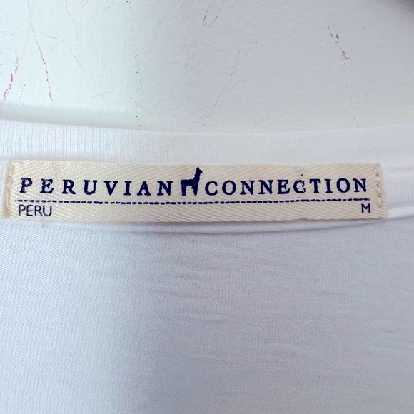 Peruvian Connection Pure White Stag Folklore Long Sleeve Cotton Tee Transitional - Picture 3 of 8